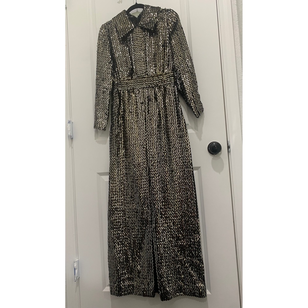 Vintage Silver Sequin Maxi Long Sleeve Formal Gown 1960s made from Women's Union